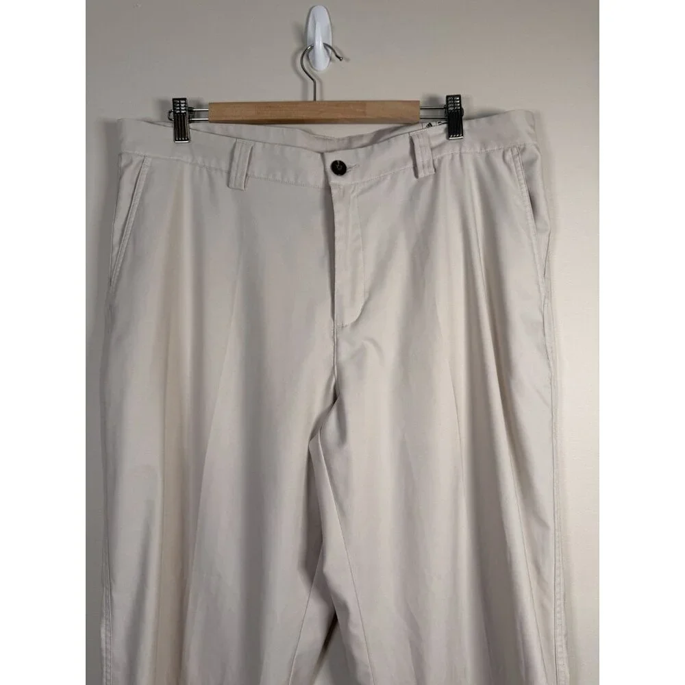 Adidas ClimaLite Golf Pants Men’s 38 X 34 Tan Khaki Stretch‎ Flat Front Light